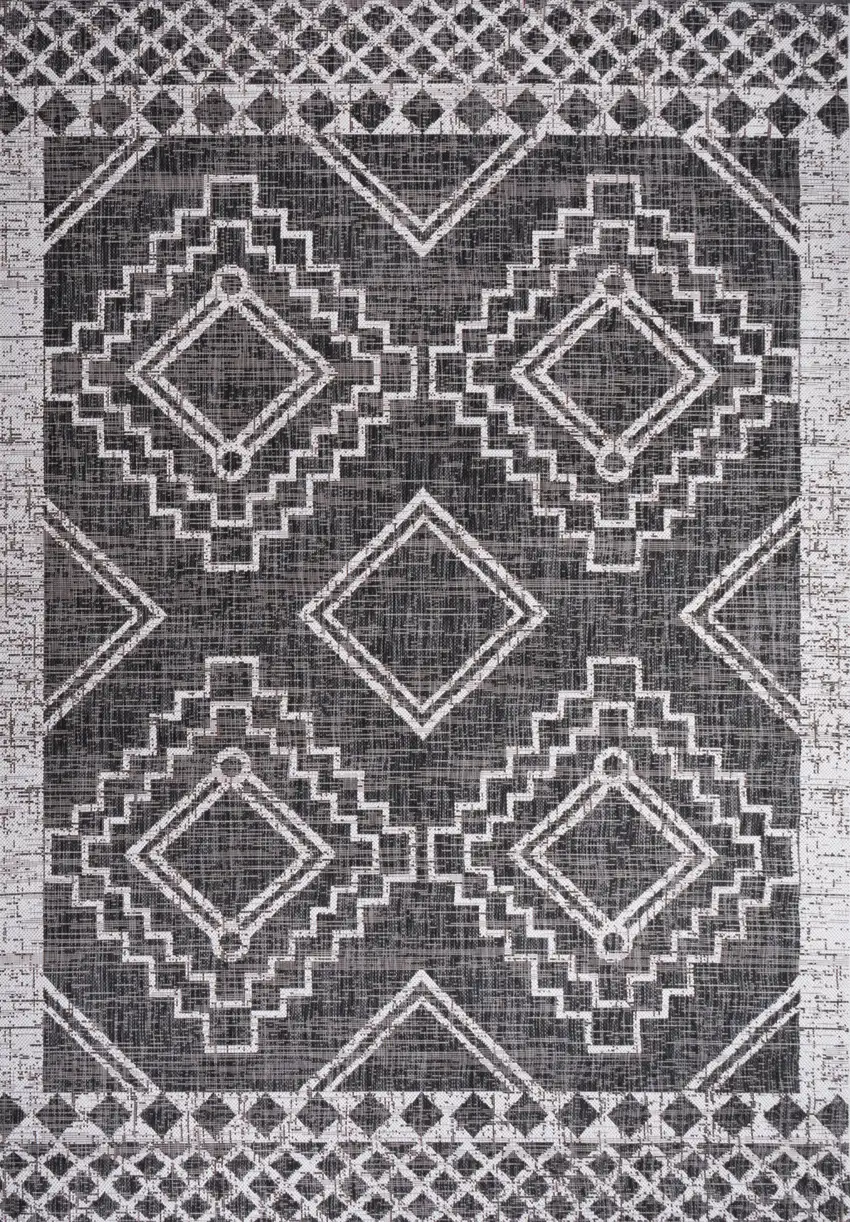Black And Ivory Moroccan Indoor Outdoor Area Rug Photo 2