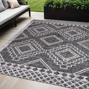 Photo of Black And Ivory Moroccan Indoor Outdoor Area Rug