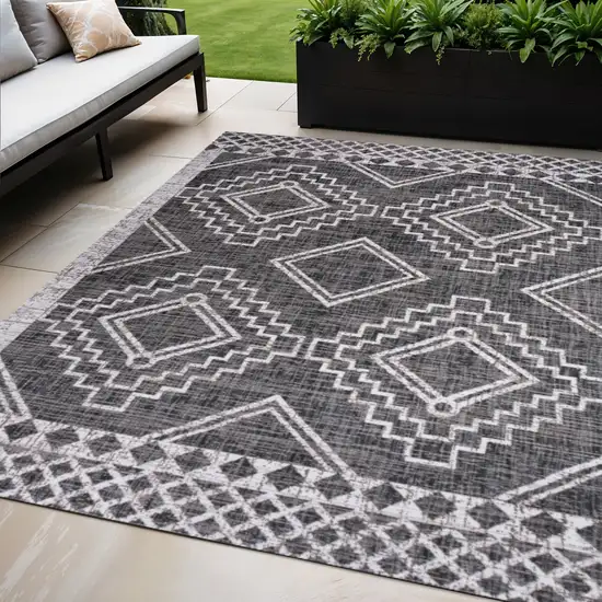 Black And Ivory Moroccan Indoor Outdoor Area Rug Photo 1
