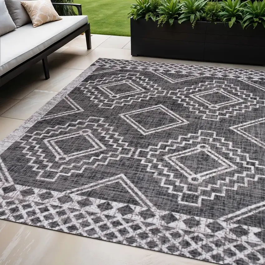 Black And Ivory Moroccan Indoor Outdoor Area Rug Photo 1