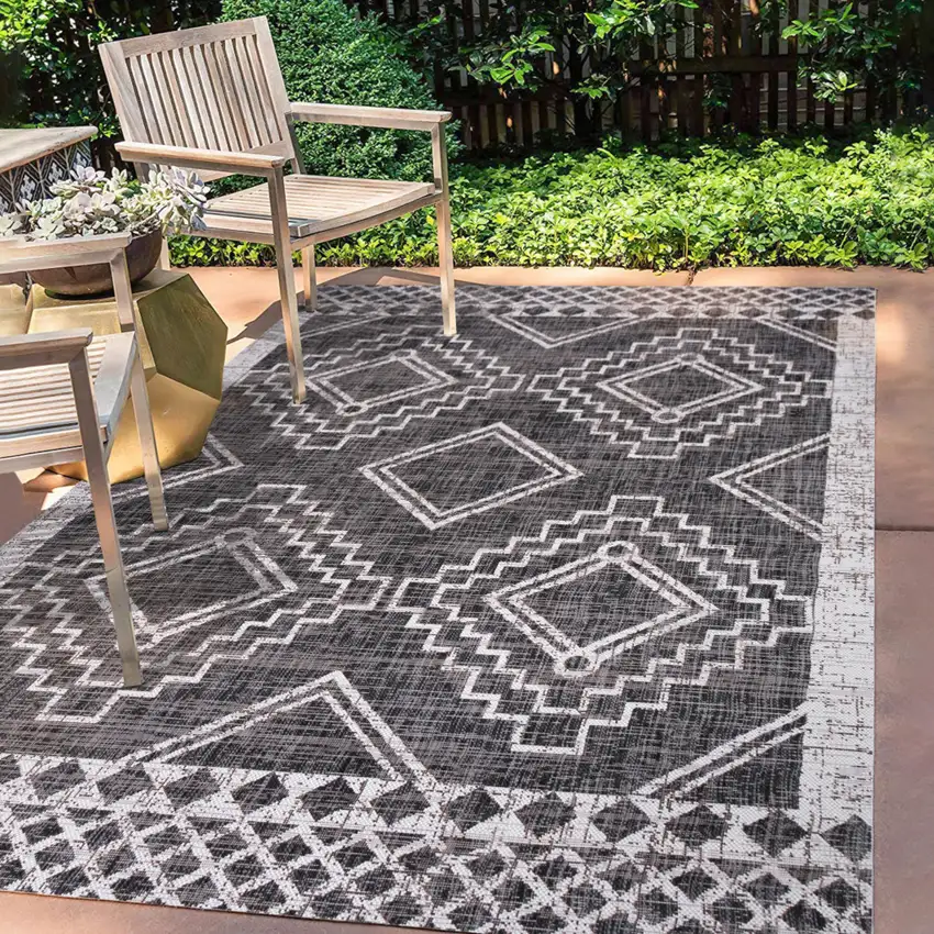 Black And Ivory Moroccan Indoor Outdoor Area Rug Photo 9
