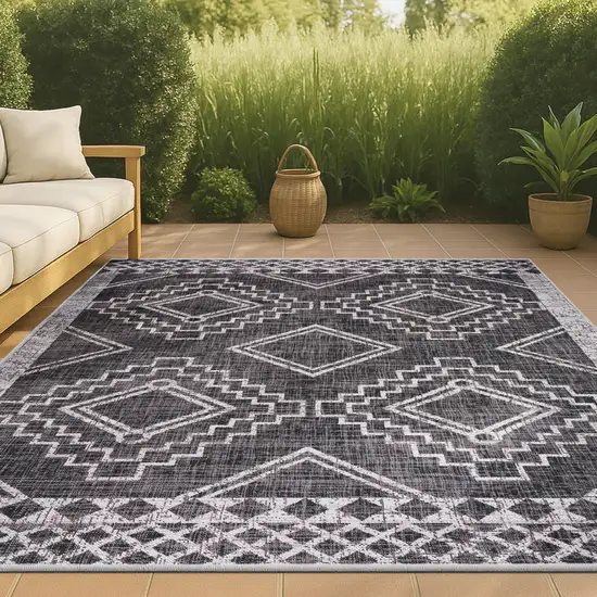 Black And Ivory Moroccan Indoor Outdoor Area Rug Photo 4