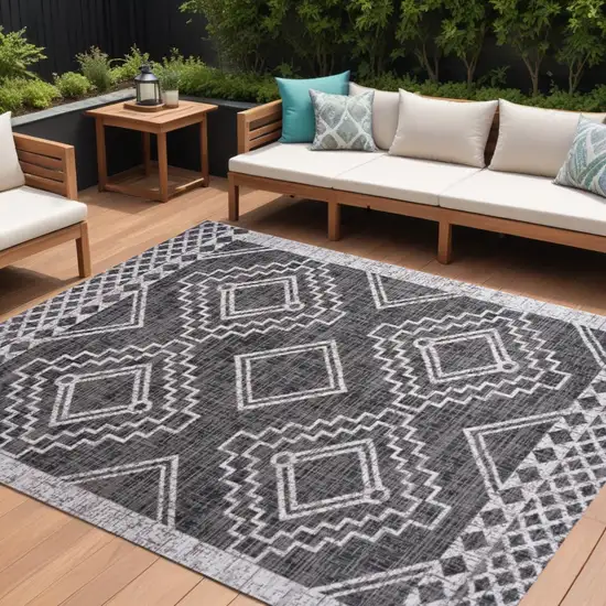 Black And Ivory Moroccan Indoor Outdoor Area Rug Photo 1