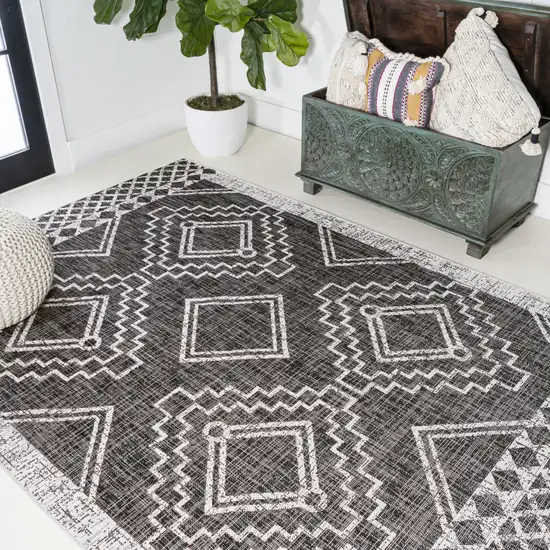 Black And Ivory Moroccan Indoor Outdoor Area Rug Photo 8