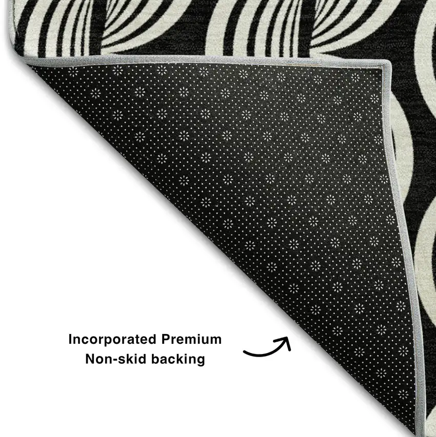 Black And Ivory Ogee Washable Area Rug With UV Protection Photo 6