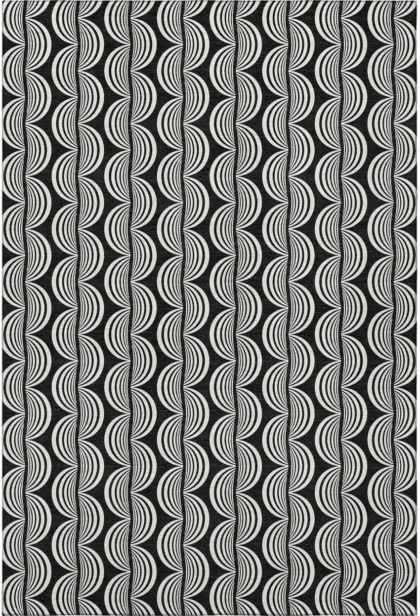Black And Ivory Ogee Washable Area Rug With UV Protection Photo 3