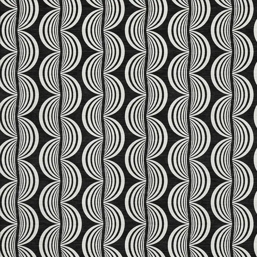 Black And Ivory Ogee Washable Area Rug With UV Protection Photo 2