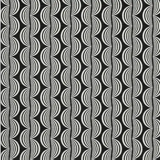 Black And Ivory Ogee Washable Area Rug With UV Protection Photo 3
