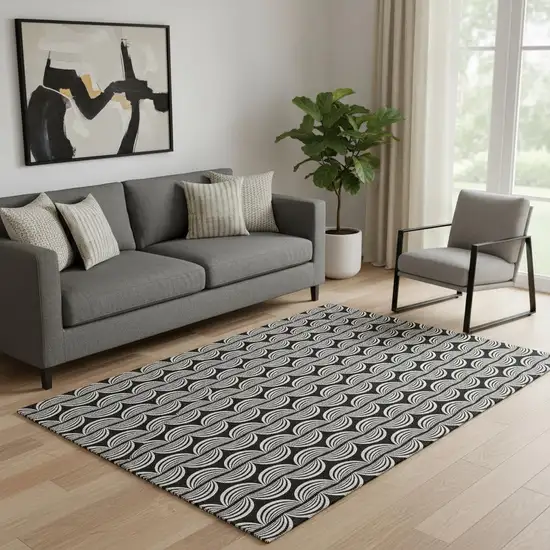 Black And Ivory Ogee Washable Area Rug With UV Protection Photo 2