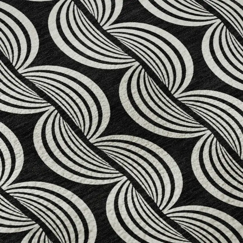 Black And Ivory Ogee Washable Area Rug With UV Protection Photo 9