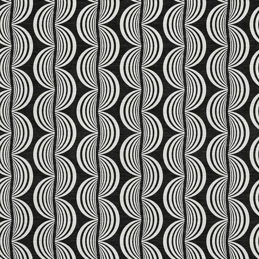 Black And Ivory Ogee Washable Area Rug With UV Protection Photo 2