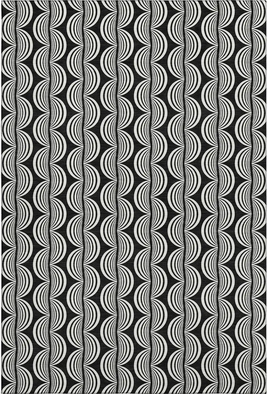 Black And Ivory Ogee Washable Area Rug With UV Protection Photo 1