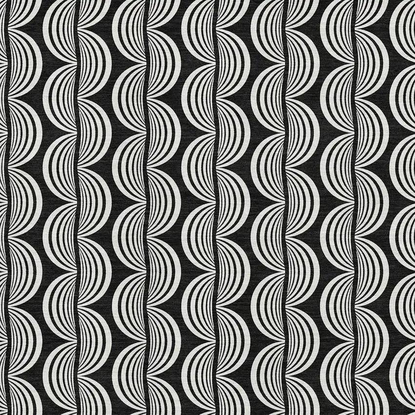 Black And Ivory Ogee Washable Area Rug With UV Protection Photo 2