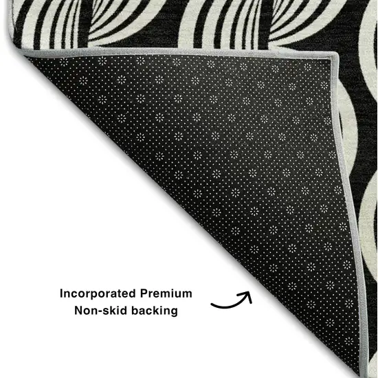 Black And Ivory Ogee Washable Area Rug With UV Protection Photo 5