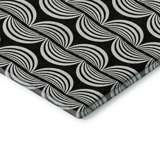 Black And Ivory Ogee Washable Area Rug With UV Protection Photo 6