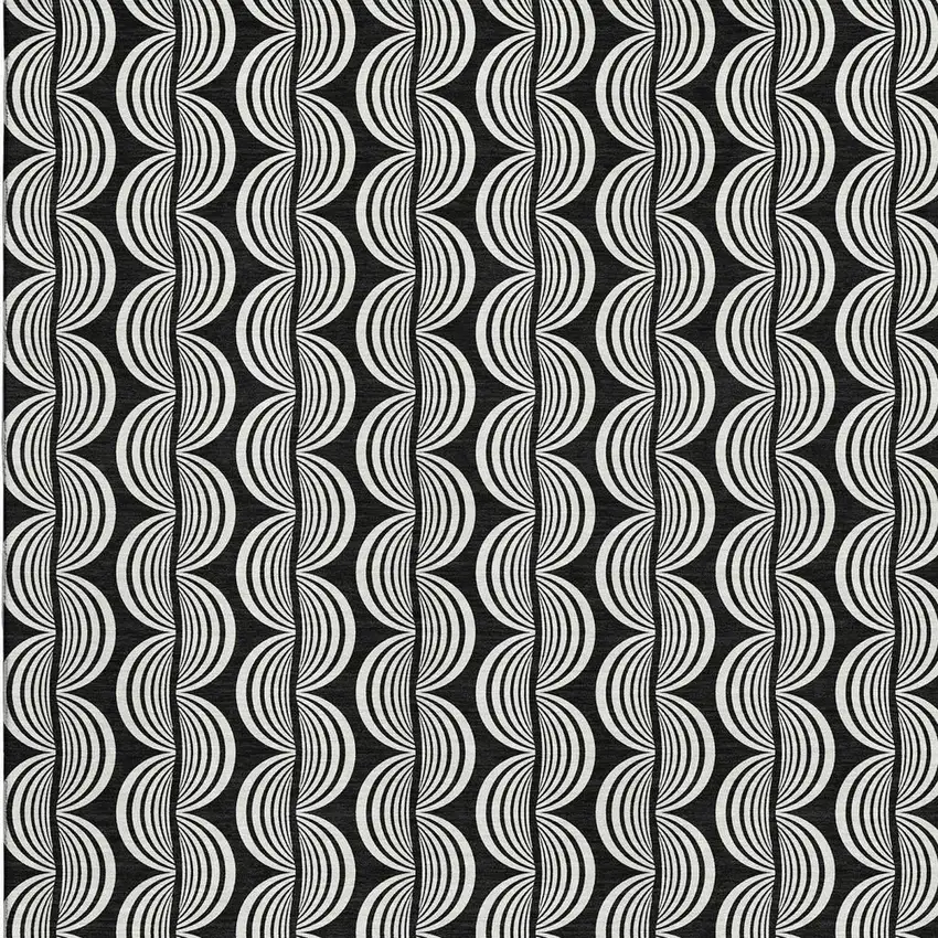 Black And Ivory Ogee Washable Area Rug With UV Protection Photo 3