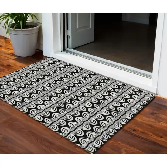 Black And Ivory Ogee Washable Indoor Outdoor Area Rug Photo 1