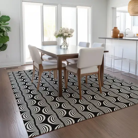 Black And Ivory Ogee Washable Indoor Outdoor Area Rug Photo 9