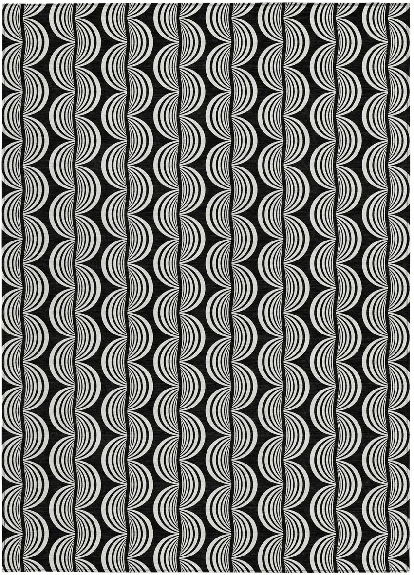 Black And Ivory Ogee Washable Indoor Outdoor Area Rug Photo 6