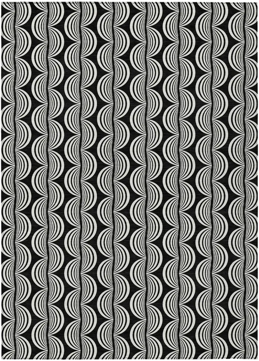 Black And Ivory Ogee Washable Indoor Outdoor Area Rug Photo 2