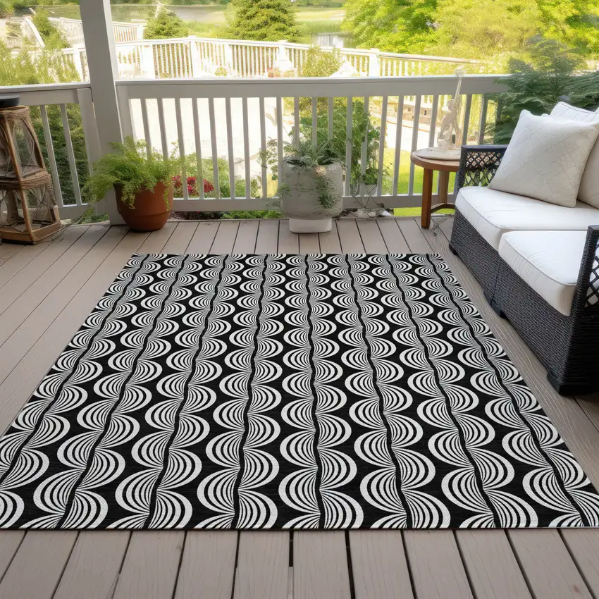Black And Ivory Ogee Washable Indoor Outdoor Area Rug Photo 7