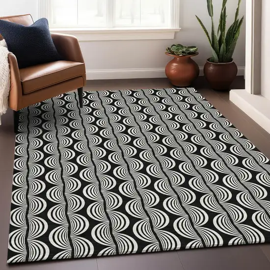 Black And Ivory Ogee Washable Indoor Outdoor Area Rug Photo 8