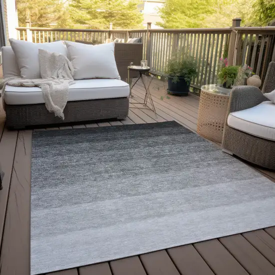Black And Ivory Ombre Washable Indoor Outdoor Area Rug Photo 9