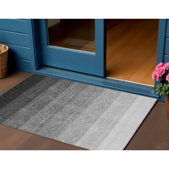 Black And Ivory Ombre Washable Indoor Outdoor Area Rug Photo 1