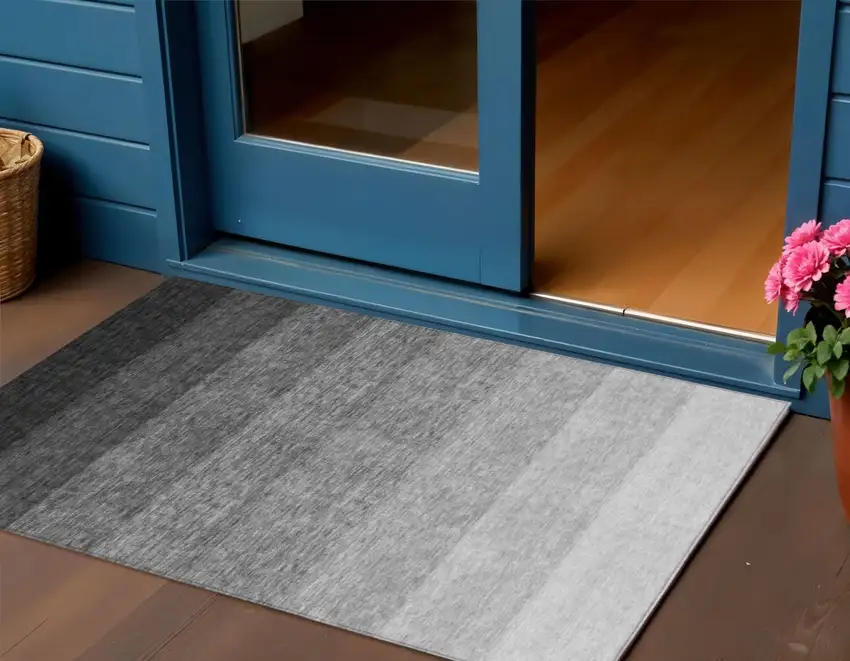 Black And Ivory Ombre Washable Indoor Outdoor Area Rug Photo 1