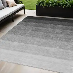 Photo of Black And Ivory Ombre Washable Indoor Outdoor Area Rug