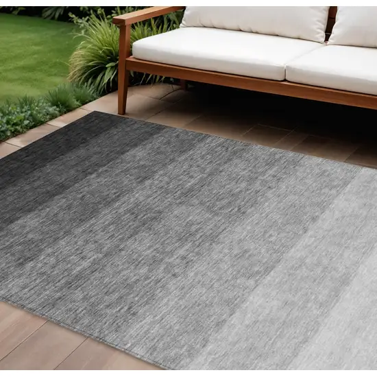 Black And Ivory Ombre Washable Indoor Outdoor Area Rug Photo 1