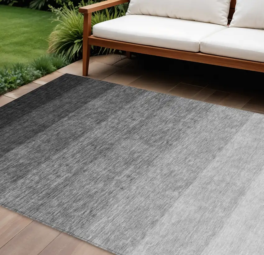 Black And Ivory Ombre Washable Indoor Outdoor Area Rug Photo 1