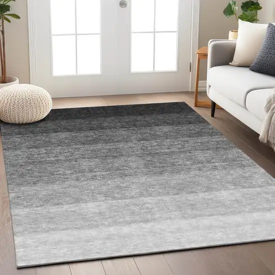 Black And Ivory Ombre Washable Indoor Outdoor Area Rug Photo 8