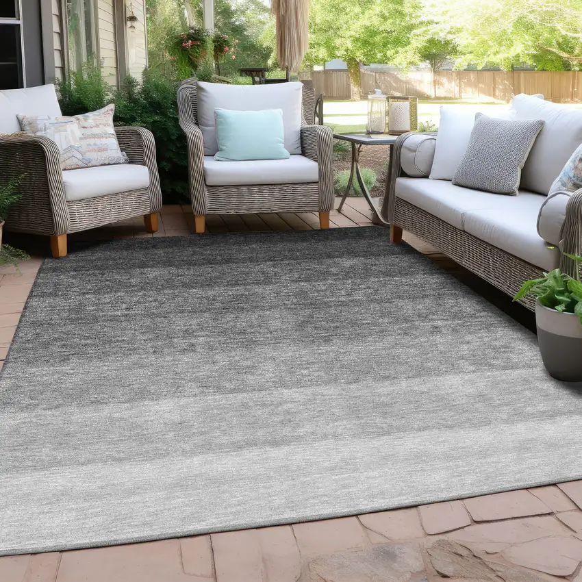 Black And Ivory Ombre Washable Indoor Outdoor Area Rug Photo 7