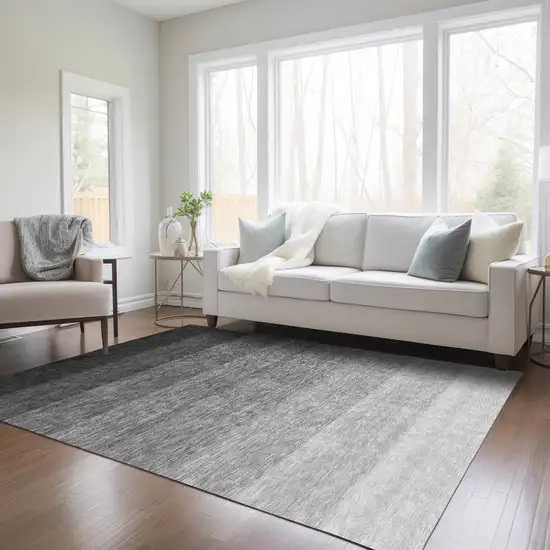 Black And Ivory Ombre Washable Indoor Outdoor Area Rug Photo 9