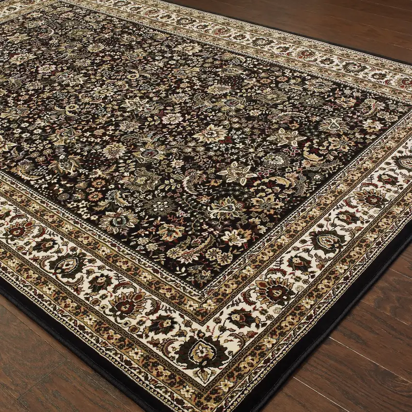 Black And Ivory Oriental Area Rug Photo 6
