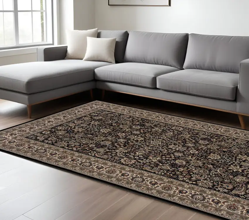 Black And Ivory Oriental Area Rug Photo 1