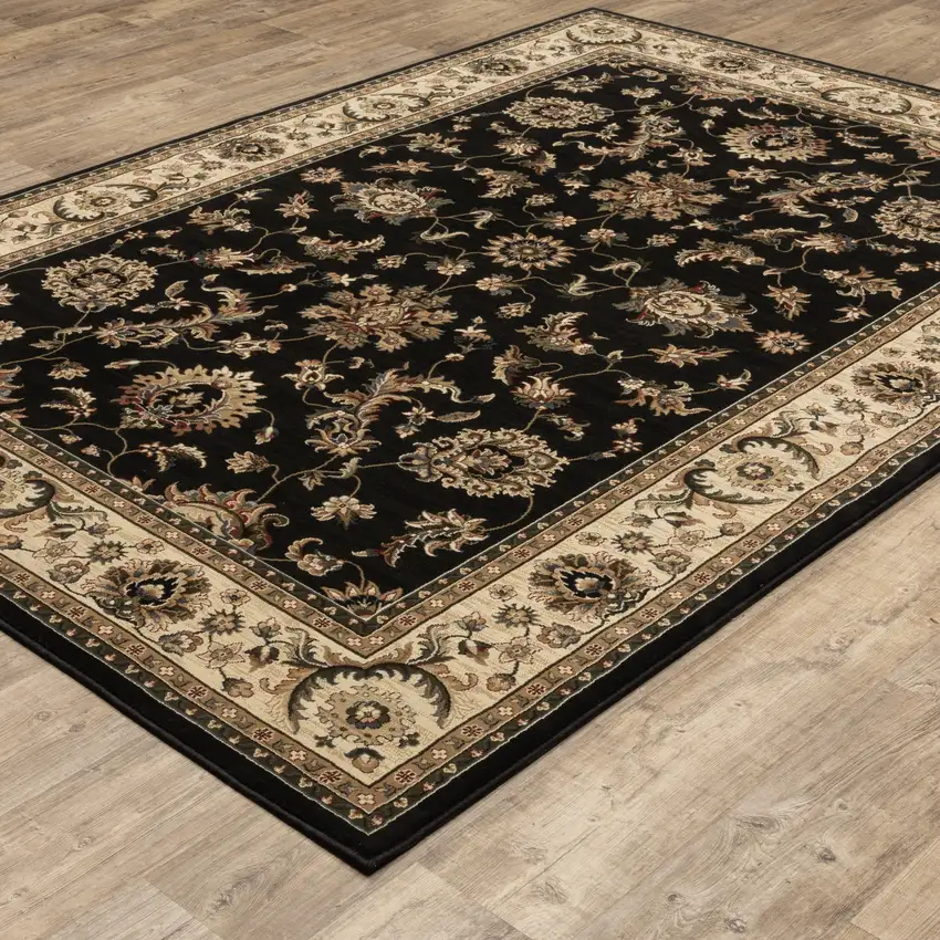 Black And Ivory Oriental Area Rug Photo 5