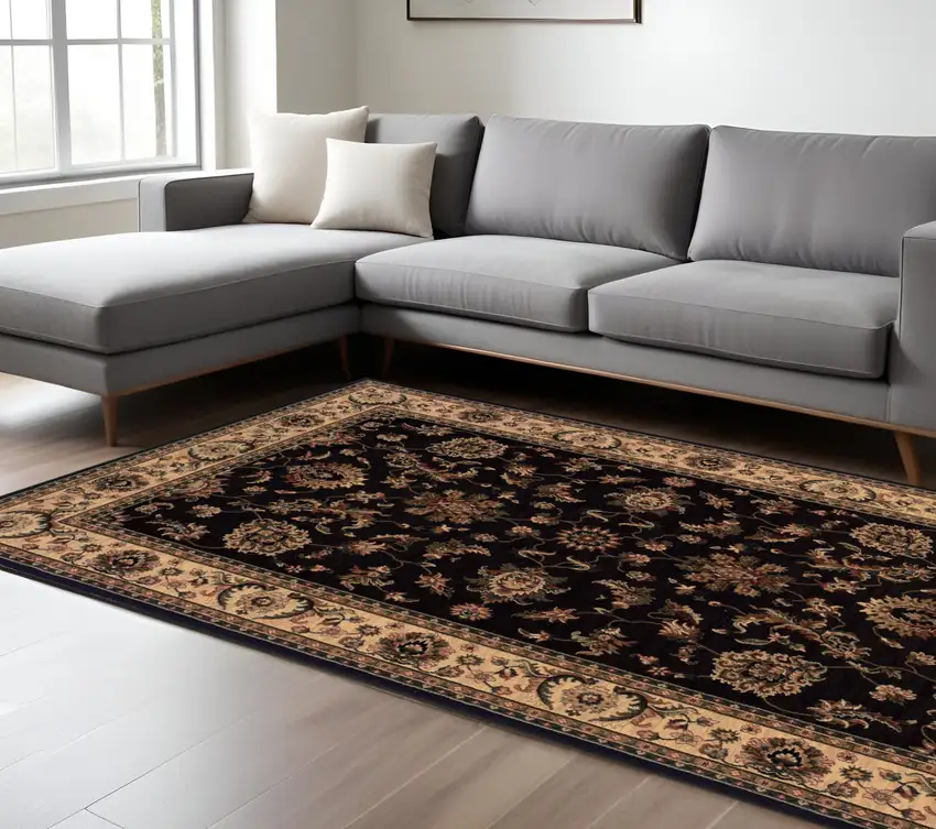 Black And Ivory Oriental Area Rug Photo 1