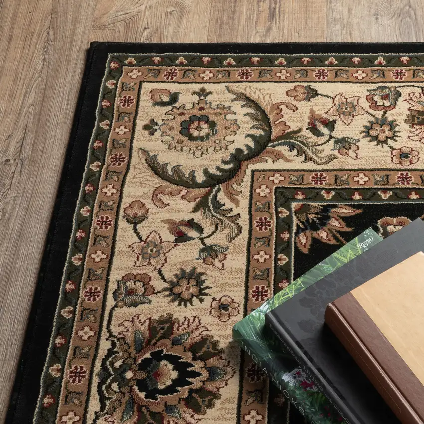 Black And Ivory Oriental Area Rug Photo 6