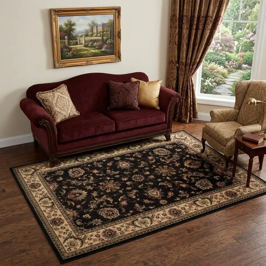 Black And Ivory Oriental Area Rug Photo 1
