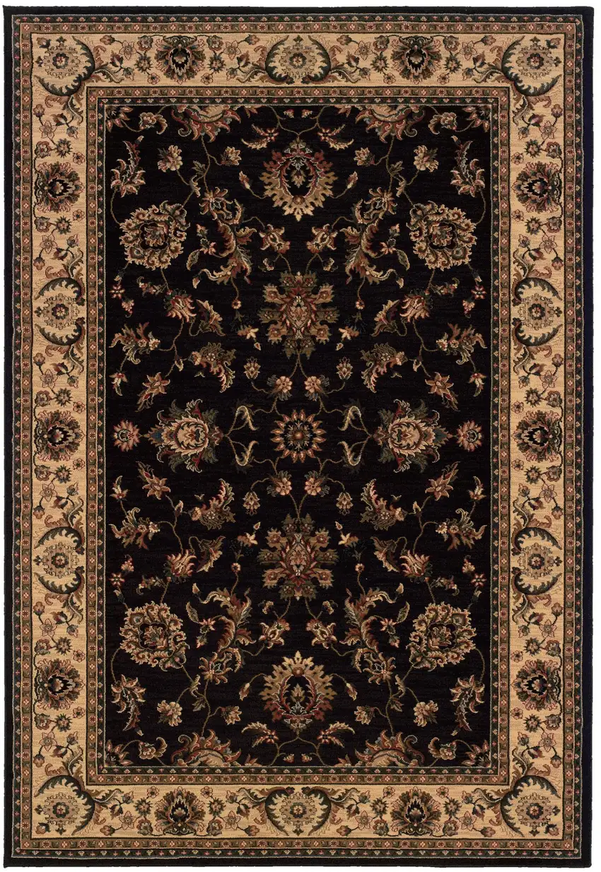 Black And Ivory Oriental Area Rug Photo 4