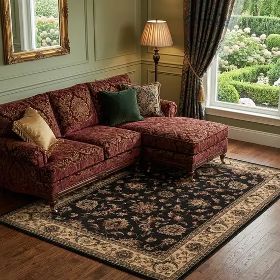 Black And Ivory Oriental Area Rug Photo 1