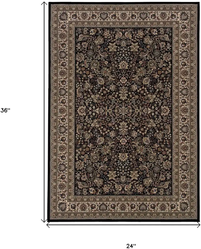 Black And Ivory Oriental Area Rug Photo 3