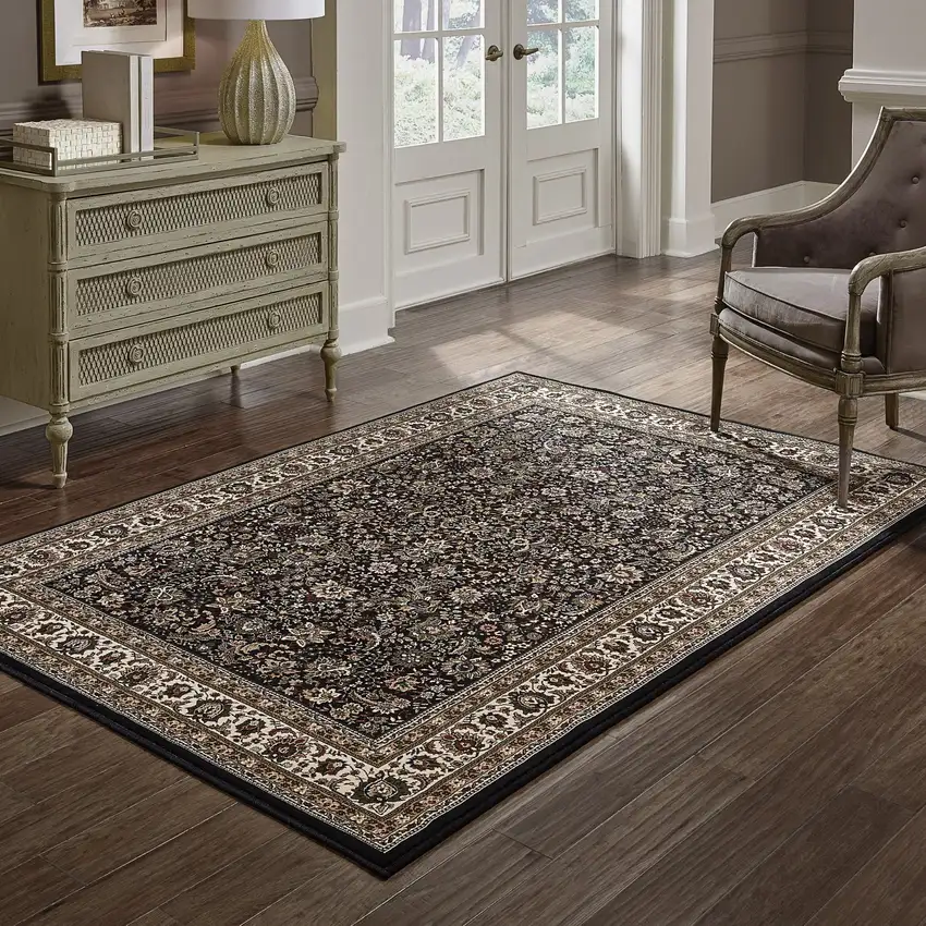 Black And Ivory Oriental Area Rug Photo 8
