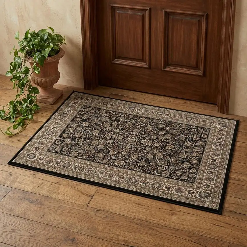 Black And Ivory Oriental Area Rug Photo 1