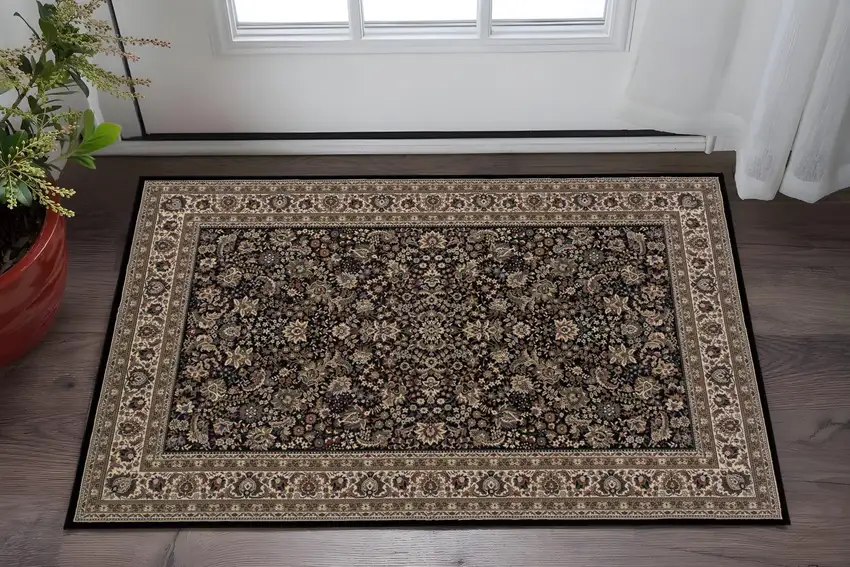Black And Ivory Oriental Area Rug Photo 1