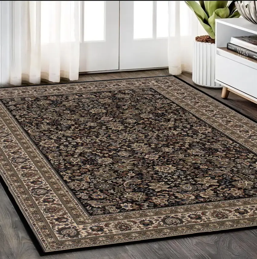 Black And Ivory Oriental Area Rug Photo 1