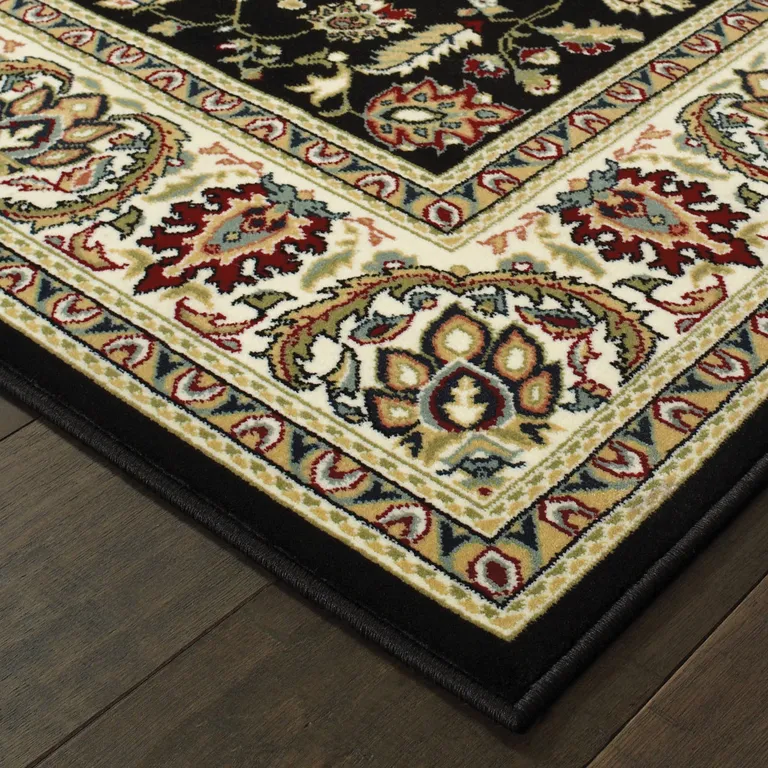 Black And Ivory Oriental Power Loom Stain Resistant Area Rug Photo 4
