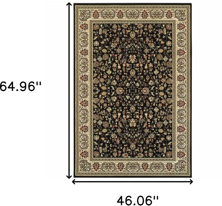 Black And Ivory Oriental Power Loom Stain Resistant Area Rug Photo 3